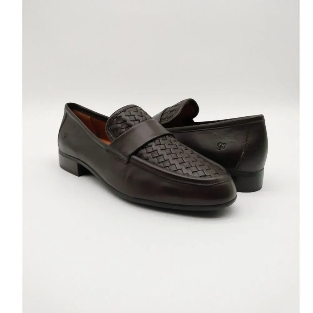 Gentle Souls Women's 8M Chocolate Leather Crew Woven Vamp Detailed Loafer Flats